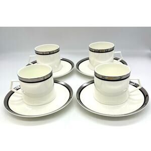 Mikasa Solitude Bone China Set of 4 Cups & Saucers Japan